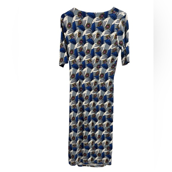 Boden Ruth Faux Wrap Dress Blue Botanical Sz 10 Long workwear business casual - Picture 7 of 12
